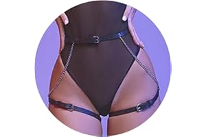 Flovel Catena per il corpo in pelle punk per coscia, nera, Cintura in vita, Rave Nightclub, per pancia, Gioielli per donne e ragazze