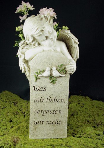 Grabengel an Stein "Was wir lieben, vergessen wir nicht"