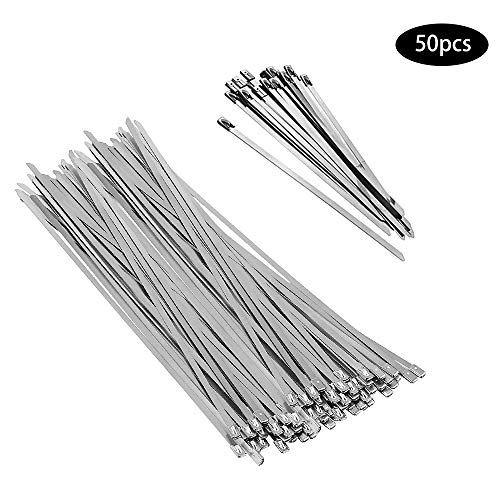 JUN-H 50 Pezzi Fascette in Acciaio Inossidabile Fascette per Cavi in Metallo Cintura di Scarico Termico Fascette Stringicavo in Metallo Marino di Alta Qualità 4.6x150mm e 4.6x300mm