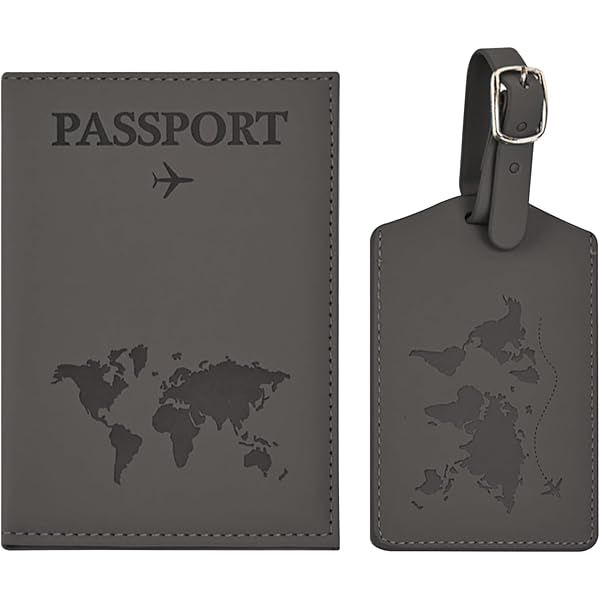 Portapassaporto In Pelle PU 2 Pezzi - Con Etichetta Bagagli, Per Documenti E Carte (Rosa + Grigio) - Foto 2