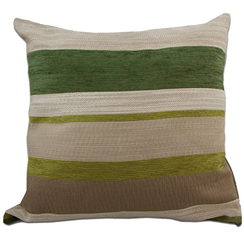 Gestreifter Kissenbezug aus Chenille, modernes Deko-Kissen, 43,2 x 43,2 cm, Polyester, Grün (Beige / Taupe / cremefarben), 1 x Kissenhülle 43 x 43 cm
