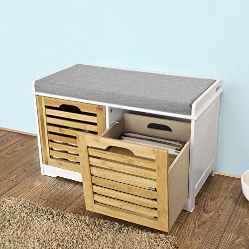 SoBuy® moderne Schuhtruhe,Sitzkommode mit 2 Körben,Sitzbank, Schuhschrank mit Sitzkissen,Spieltruhe, FSR23-K-WN - 2