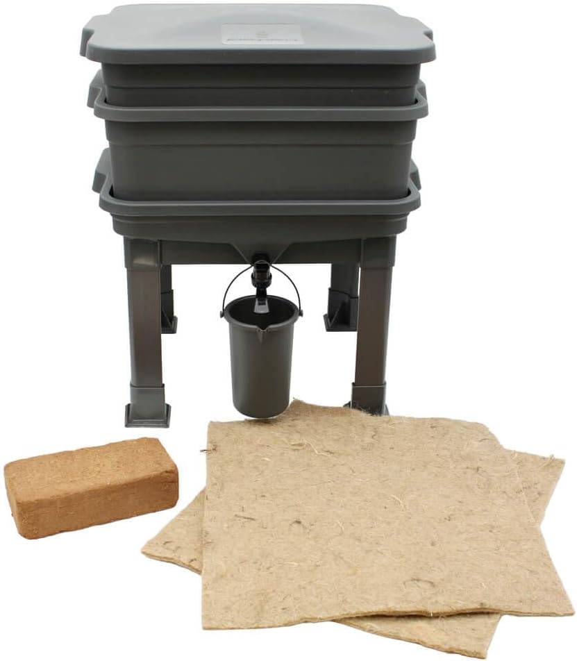 Wormery Compost Bin Worm Farm For Recycling Kitchen Waste Into Vermicompost And Worm Tea With Tap And Worm Blanket (Worm Farm Complete Set (Includes 2 Trays, Bedding and Blanket))