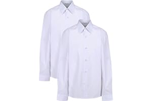 Trutex 2 Pack Long Sleeve White School Shirts Boys (7-16+ Years) Slim Fit White Shirts for Boys, Easy Iron Boys White Shirts, Button Down White Shirt Boys - Genuine School Uniform