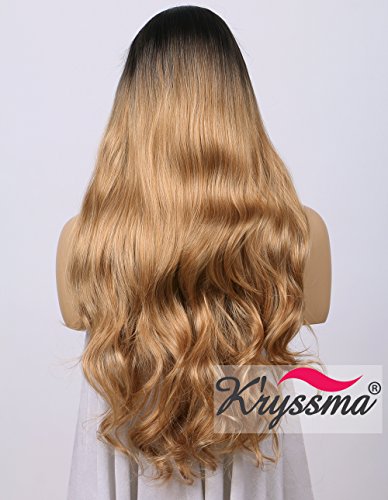 K’ryssma Blond Lang Perücke Braun Blond Ombre Wavy Wig Synthetic Haar Wavy Blond Perücke Half Hand Tied 24 inch - 7