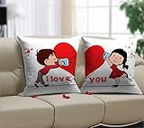 TIED RIBBONS Gift for Lovers Printed Set of 2 Cushions, Satin, Multicolor, 12 inch X 12 inch,Satin with Fillers