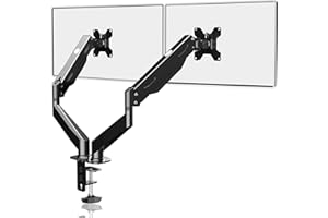 Pholiten Soporte Monitor Doble para Pantallas 17-27 Pulgadas, Brazo Monitor Doble con Resorte de Gas, Ajuste de Altura & Inclinable y Giratorio, VESA 75/100mm, Soporte Moble Monitor