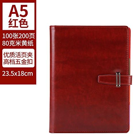 Business Office Loose-Leaf Notebook A5 Day-Plus 6-Hole Thick Leather Stationery 200 Pages, A5, Dark Red