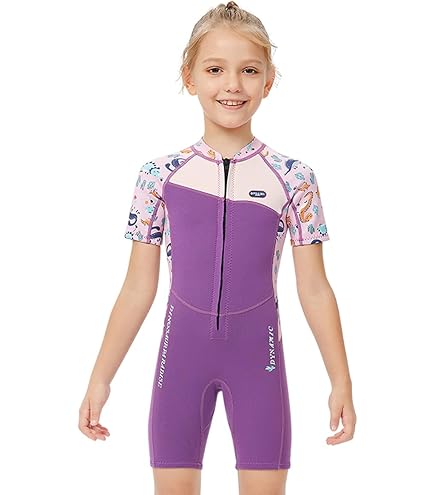 Meisjes 2,5 mm wetsuit kinderen eendelig duikpak tropisch violet korte mouwen shorty badpak snorkel eendelig wetsuit L