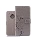 Produktbild Moto G5 Plus Hülle, Lenovo Moto G5 Plus Schutzhülle, Alfort Carving Lederhülle Fashion Design Premium PU Leder Hohe Qualität Tasche Case Cover Kasten Abdeckung Wallet für Lenovo Moto G5 Plus 5.2" Smartphone Funktion Standfunktion Unterstützte Telefone und Magnetverschluss mit Schmetterling ( Grau )