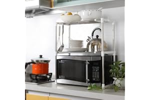 LANTUS Étagère de Four à Micro-Ondes en Acier Inoxydable étagère 2 Couches pour Salle de Bain Cuisine Four à Micro-Ondes Rangement Organisateur Armoire