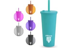 Filliano Bicchiere con cannuccia e coperchio Tumbler a doppia parete, Bicchiere per bevande 710ml Caffè, Tè, Borraccia con cannuccia , tazza con tappo , Tumbler con cannuccia