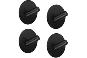 LJLink Lot de 4 crochets mural rond noir Crochet à serviette adhésif Sans percer, SUS304 Acier inoxydable Autoadhésif Salle de bain et cuisine Porte-serviettes