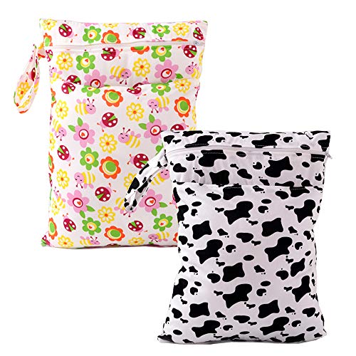 Preisvergleich Produktbild YGSAT 2 Stück Baby Wasserdichte Wickeltasche Reißverschluss Wiederverwendbare Stoff Windel Tasche Windeletui Wickeltasche für Unterwegs Reise
