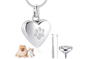 VEOIRXU Joyería de cremación para cenizas para huellas de perro, collar de urna de corazón para mascotas, joyería de recuerdo conmemorativo de mascotas (plateado)