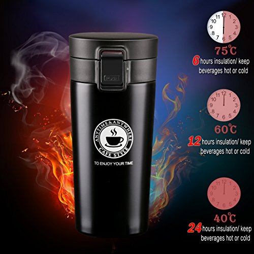 BOJIN Thermobecher 380 ML Edelstahl Kaffeebecher Trinkflasche für Reise Camp Sport Auto Schwarz - 6