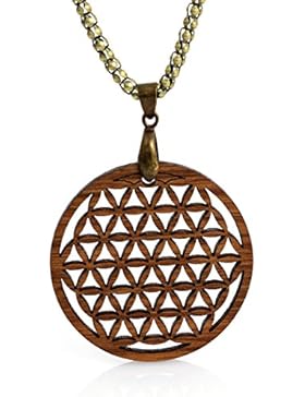 Blume des Lebens Amulett mit Halskette - Nuss Massivholz - inkl. modernem Etui