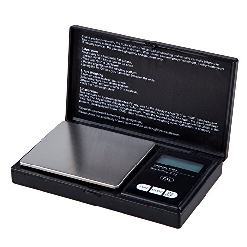 SODIAL (R) Digitale Taschenwaage 500 g x 0.1 g fuer Laborchemikalien, Schmuck, Diamanten, Edelsteine, Gold, Silber, Muenzen, Gewuerze, Schiesspulver, Umschlaege, Lebensmittel, Ernaehrung usw. - schwarz