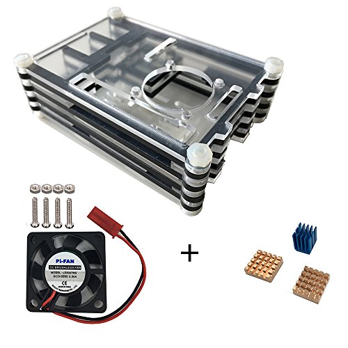 Haiworld 3 in 1 Profi-Kit für Raspberry Pi 3 B & 2B und B +, Schwarz 9 Scheiben Kastenbox + Lüfter + Kühlkörper