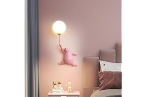 LOGT Pokój dziecięcy kinkiet 3D księżyc dzieci kinkiet dziecko sypialnia lampka nocna kreskówka niedźwiedź lampa kinkiet chłopiec dziewczyna lampka sypialni nowoczesny design oświetlenie,Pink