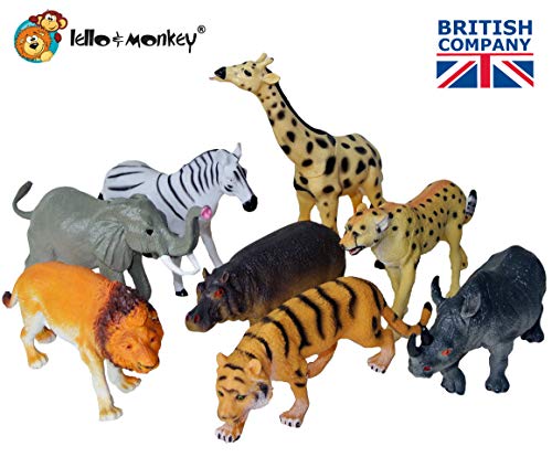 Safari wild animal toy plastic figures - large set of 6 in a polybag by Lello and Monkey