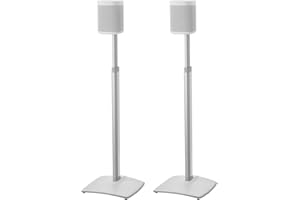 SANUS Adjustable Height Wireless Speaker Stands Designed for SONOS ONE, ONE SL, Play:1, and Play:3 - Tool-Free Height Adjust Up to 16" with Built in Cable Management - White Pair - WSSA2-W1