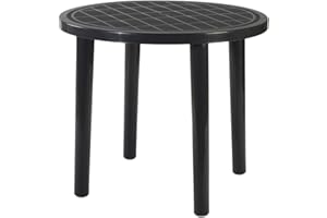 RESOL GRUPO RESOL Tossa Mesa Jardín para Comedor Exterior 86 cm de diámetro Redonda | Mesa Café o Auxiliar con Agujero para Sombrilla | Protección UV para Patio o Terraza Fácil Mantenimiento - Gris Antracita