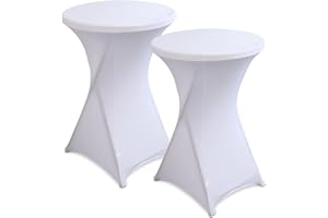 hicoosee 2er-Set Stretch Stehtischhusse, Ø80-85cm Hochwertige Tisch-Überzug Husse für Bistrotisch Stehtisch und Runde Stehtische, Elegante Stretch-Husse für Gartenparty Feier Hochzeit Taufe, Weiß