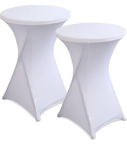 Lot De 8 Housses De Table Mange-Debout Extensibles 80 Cm – Élasthanne Blanc – Mariage, Anniversaire, Bar, Banquet