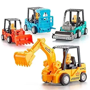 ESnipe Mart Construction Toys 4 Pack Set with Excavator, Bulldozer, Road Roller, Lift Truck Toys, Friction Powered Push and Go Toy Cars for Toddlers, Kids, 1 to 6 Year Old Boy, Girl, Trucks Vehicles