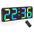 Padom Large Digital Wall Clock with Remote Control,9.6” Dynamic RGB Colorful Digital Clock,with 12/24Hr, Auto Brightness/Date/Auto DST/Temperature/Night Light Gym Clocks for Living Room Bedroom Offic