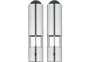 ‎WMF WMF Elektrische Mühle Set 2-teilig, 21 cm, elektrische Salz und Pfeffermühle unbefüllt, LED-Leuchte, Cromargan Edelstahl matt, Glas, Keramikmahlwerk