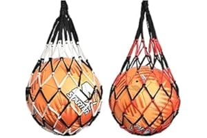 DNDGDLUA 2 Stück Basketballnetz Tasche, Mesh-Aufbewahrung, Tragbare Ballnetz 1 Ball, Robustes Ballnetz, Fußball Netztasche für Basketball, Volleyball, Fußball(Schwarz Rot + Schwarz Weiß)