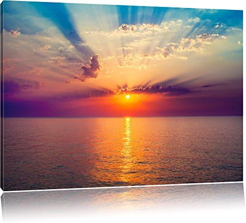 Sunrise in the sea on canvas, XXL Pictures completely framed with large wedge frames, wall picture art print with frame, cheaper than painting or picture, no posters or poster, Leinwand Format:60x40 cm