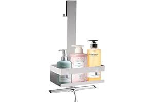 Leermine Mensola Doccia da Appendere, Porta Shampoo Doccia da Appendere, Portaoggetti Doccia Sospeso con 4 Gancio, Acciaio Inox Mensole per Doccia Vetro, Accessori Doccia Organizer