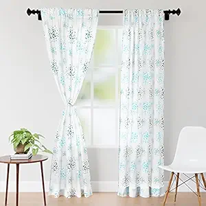 Encasa Polyester Printed Door Curtains with Tie Back - 7 Feet, White, Pack of 2