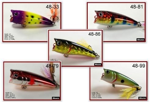 Akuna Pack of 5 Top Dog Series 2.4 inch Topwater Popper Fishing Lure [BP-5-FLA-48-D]