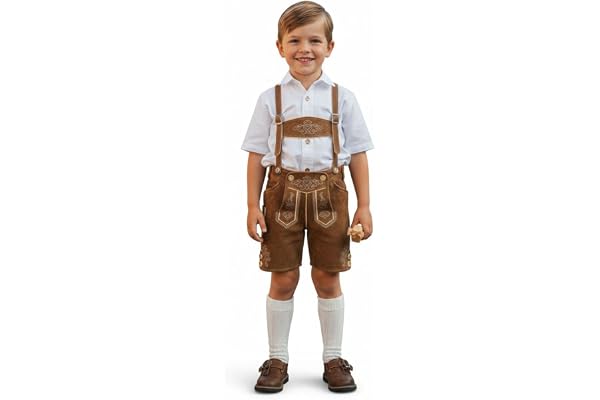 TR Martha Lederhose Kinder Kurz - Trachtenhose Jungen - Größe 92-140 - Kurze Kinderlederhose mit Träger für Jungen - Oktoberfest Hose - Trachtenlederhose Hellbraun