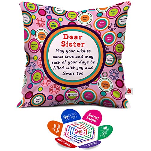 Indigifts Dear Sister Sibling Love Micro Satin Fibre Cushion Covers With Filler, 12X12-Inches, Multicolour