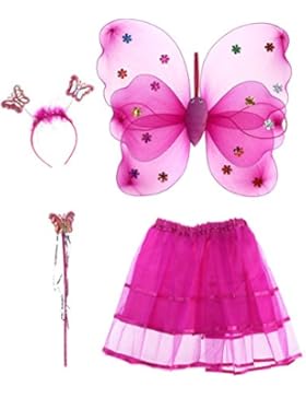 Tinksky 4pcs Winkel Mädchen Fee Kostüme mit Flügel Stirnband Wand Tutu Rock Set