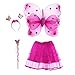 Produktbild LUOEM Prinzessin Fairy Kostüm Schmetterling Kostüme Outfit Set mit Flügeln, Ballettröckchen, Zauberstab und Stirnband für Mädchen verkleiden sich, Alter 3-6,4 Stück (Rose Red)