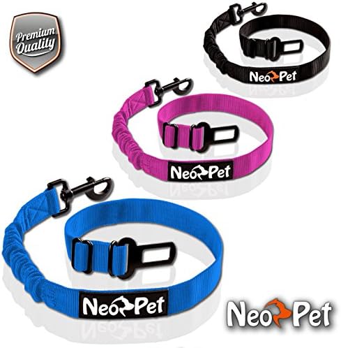 NeoPet dog belt for the car, 2 sizes for small and large dogs, dog safety belt, dog seat belt harness, dog car belt to fasten up for the back seat and boot, Size M-L blue