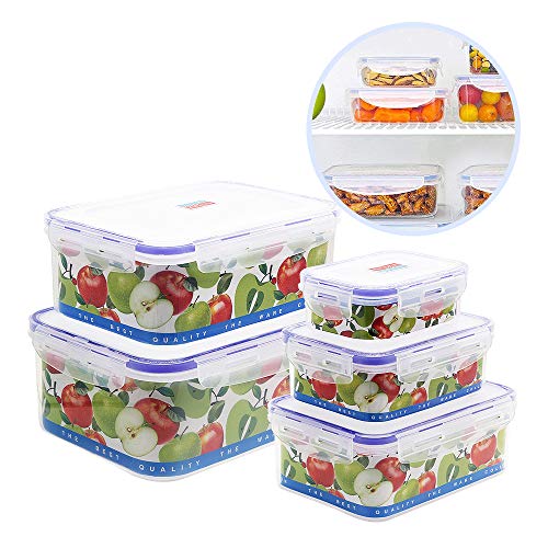 Nuobk Impilabile 5 Pezzi Contenitori per Alimenti,Contenitori Ermetico Alimentari Plastica con Coperchio Adatto per Lavastoviglie, Congelatore, Microonde