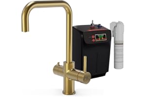 AQUA I 3 in 1 Instant Boiling Hot Water Dispenser Kitchen Sink Mixer Tap with Tank & Filter (Gold (Brushed))