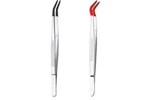 XIHIRCD 2uds Pinzas Curvadas con Puntas de Goma, Pinzas con Punta Curva Acero Inoxidable Pinzas para Manualidades para Manualidades para Manualidades con Cuentas Fabricación de Joyas(Rojo, Negro)