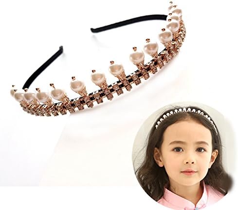 Girls Princess Crown Crystal Rhinestone Headband Pearl Diamond Hairband