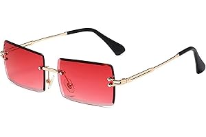 YUELUQU Retro Rimless Rectangle Sunglasses for Women Men Transparent Glasses Y2K Vintage Eyewear