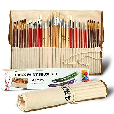 Artify Art Supplies Set Artistique De 38 Pinceaux Artify Pour Peinture Acrylique, Peinture À L’huile, Aquarelle, Gouache | Mélange De Poils De Porc, De Poils De Poney Et De Poils En Nylon | Inclut Deux Grands Pinceaux Avec Poils En Nylon Et Un Étui D…