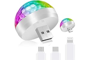 URAQT Mini Lampes Disco, 2pcs Blanc USB Lumière de Boule, 4 Couleurs Lumière Stroboscopique Portable avec 6 Adaptateurs, Lumière D'ambiance de Voiture LED pour Fêtes de Noël DJ Intérieur de Voiture