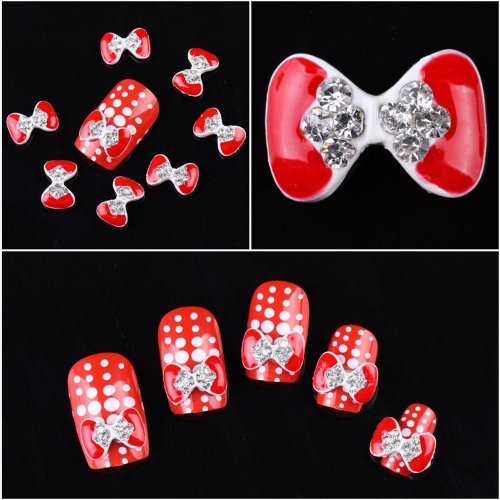 10 PCS Red Acrylic Bow/Bowknot/Bow Tie Alloy 3D Rhinestone/Gem Design Nail Art Decoration
